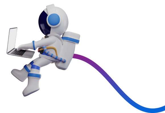 A floating astronaut working on a laptop