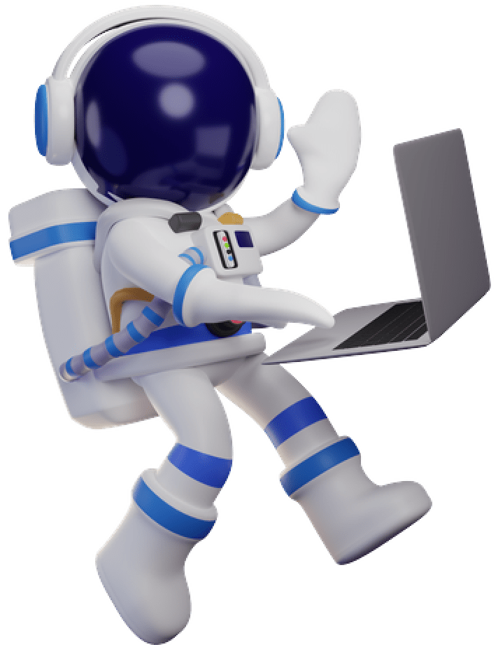 A floating astronaut waving