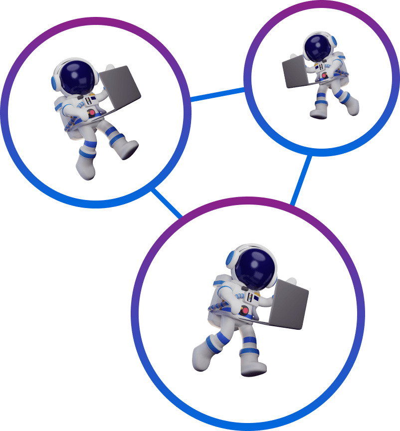 Three connected astronauts